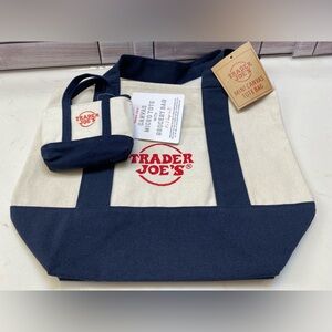Trader Joes ❤️2025 Mini Canvas & micro Tote Bag Navy set of 2 NWT